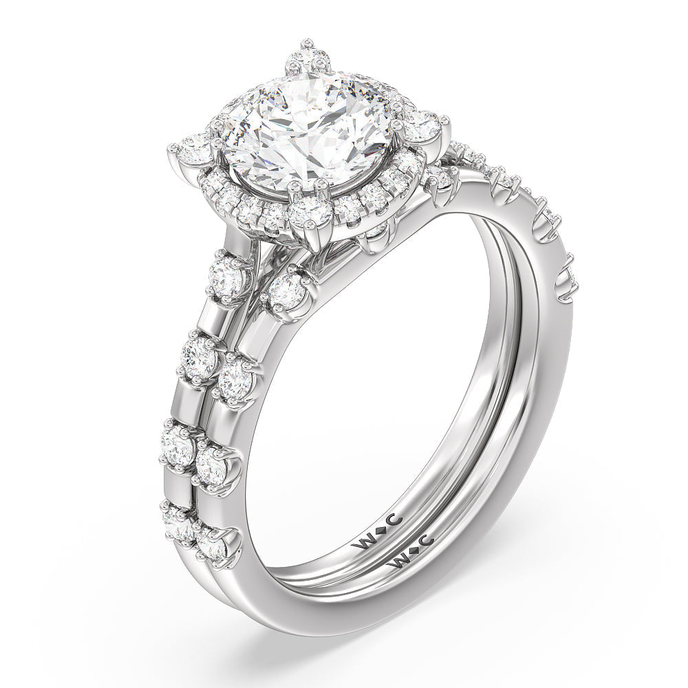 Fancy Pave Halo Diamond Wedding Band with Platinum Cut Diamond in 14KT Platinum view 3
