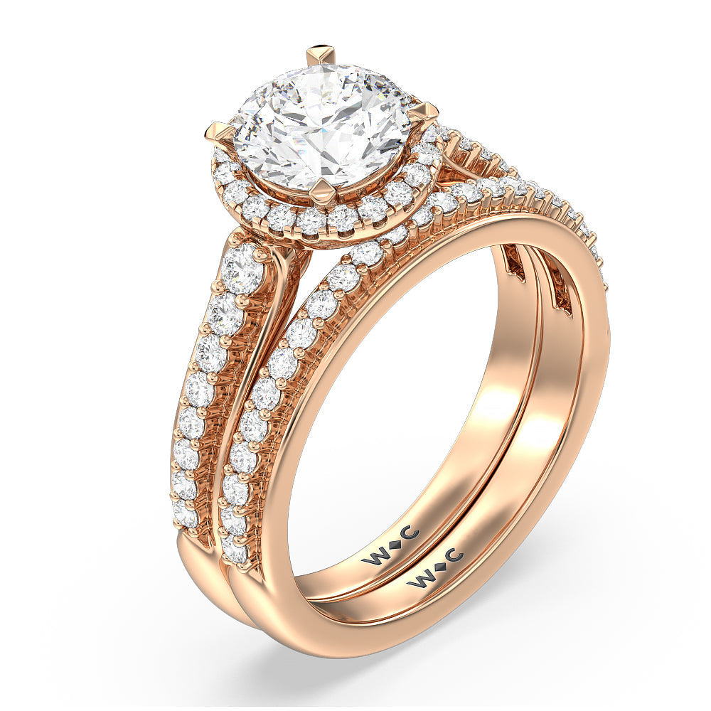 Inlay Diamond Wedding Band with 18KT Rose Gold Cut Diamond in 14KT Rose Gold view 3
