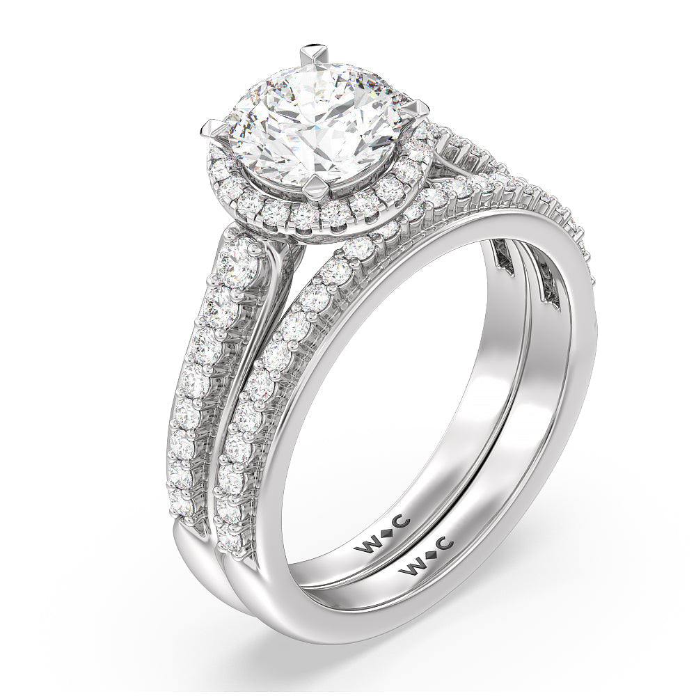 Inlay Diamond Wedding Band with Platinum Cut Diamond in 14KT Platinum view 3
