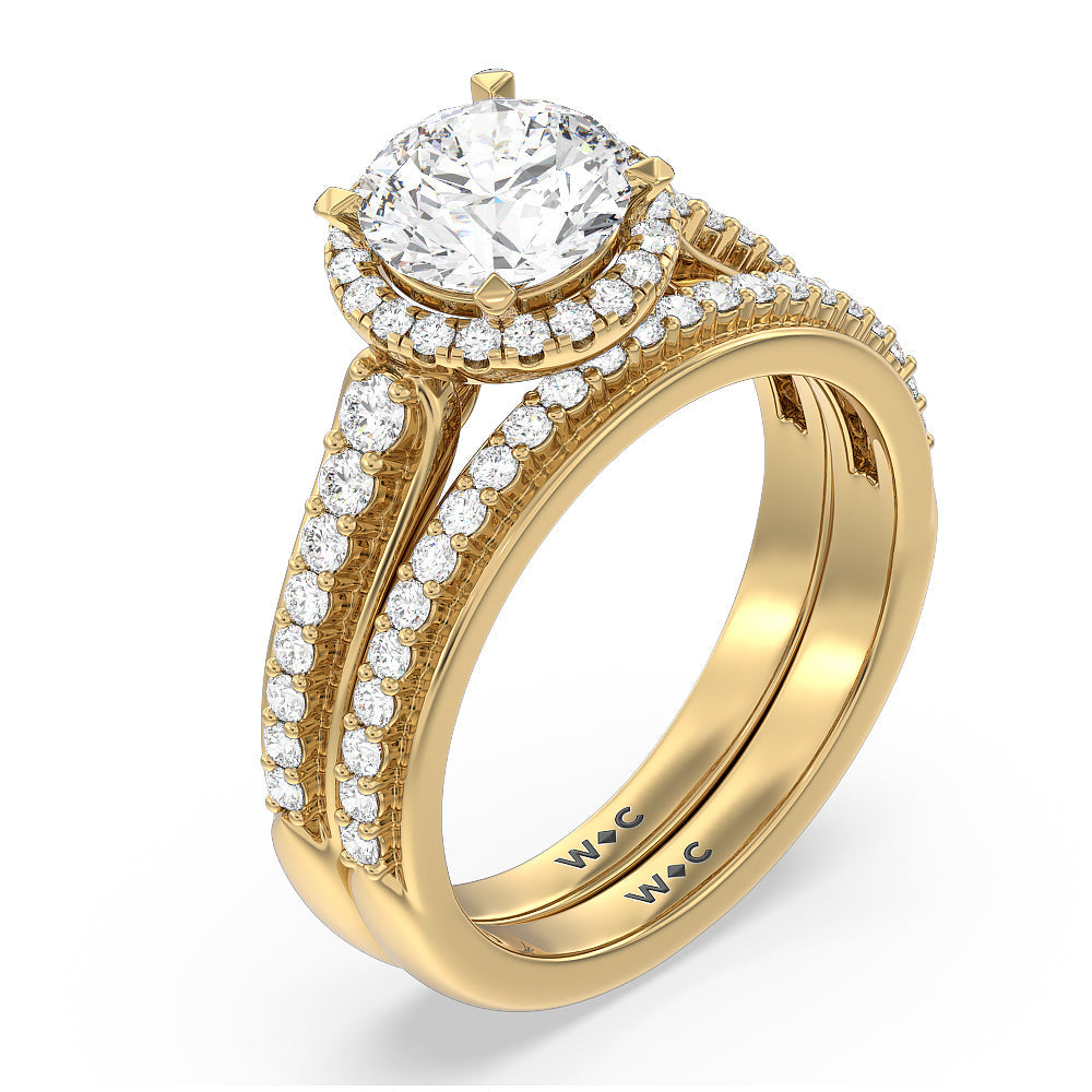 Inlay Diamond Wedding Band with 18KT Yellow Gold Cut Diamond in 14KT Yellow Gold view 3
