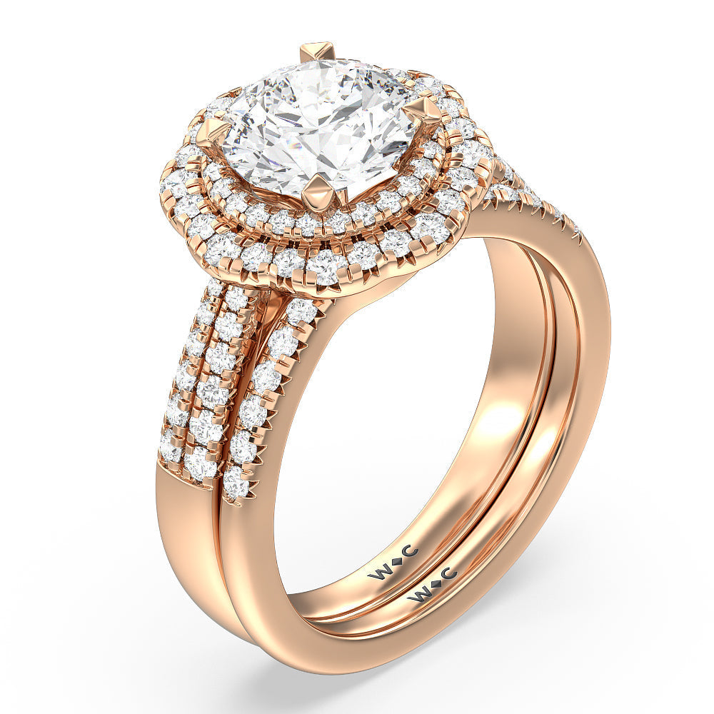 Blossom Crescent Diamond Wedding Band with 18KT Rose Gold Cut Diamond in 14KT Rose Gold view 3
