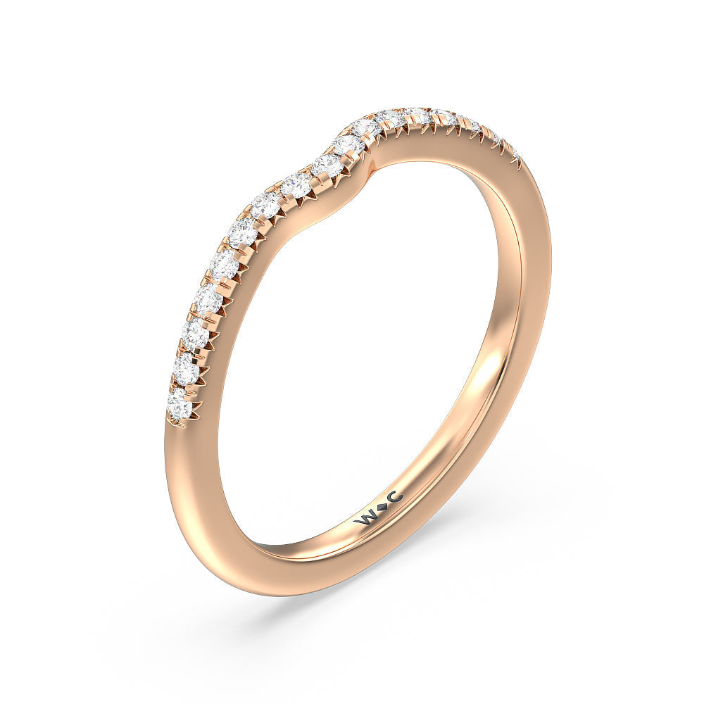 Blossom Crescent Diamond Wedding Band with 18KT Rose Gold Cut Diamond in 14KT Rose Gold view 4
