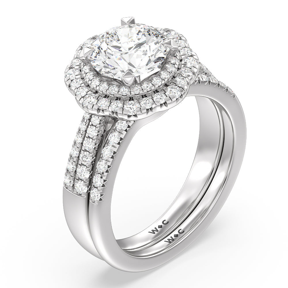Blossom Crescent Diamond Wedding Band with Platinum Cut Diamond in 14KT Platinum view 3
