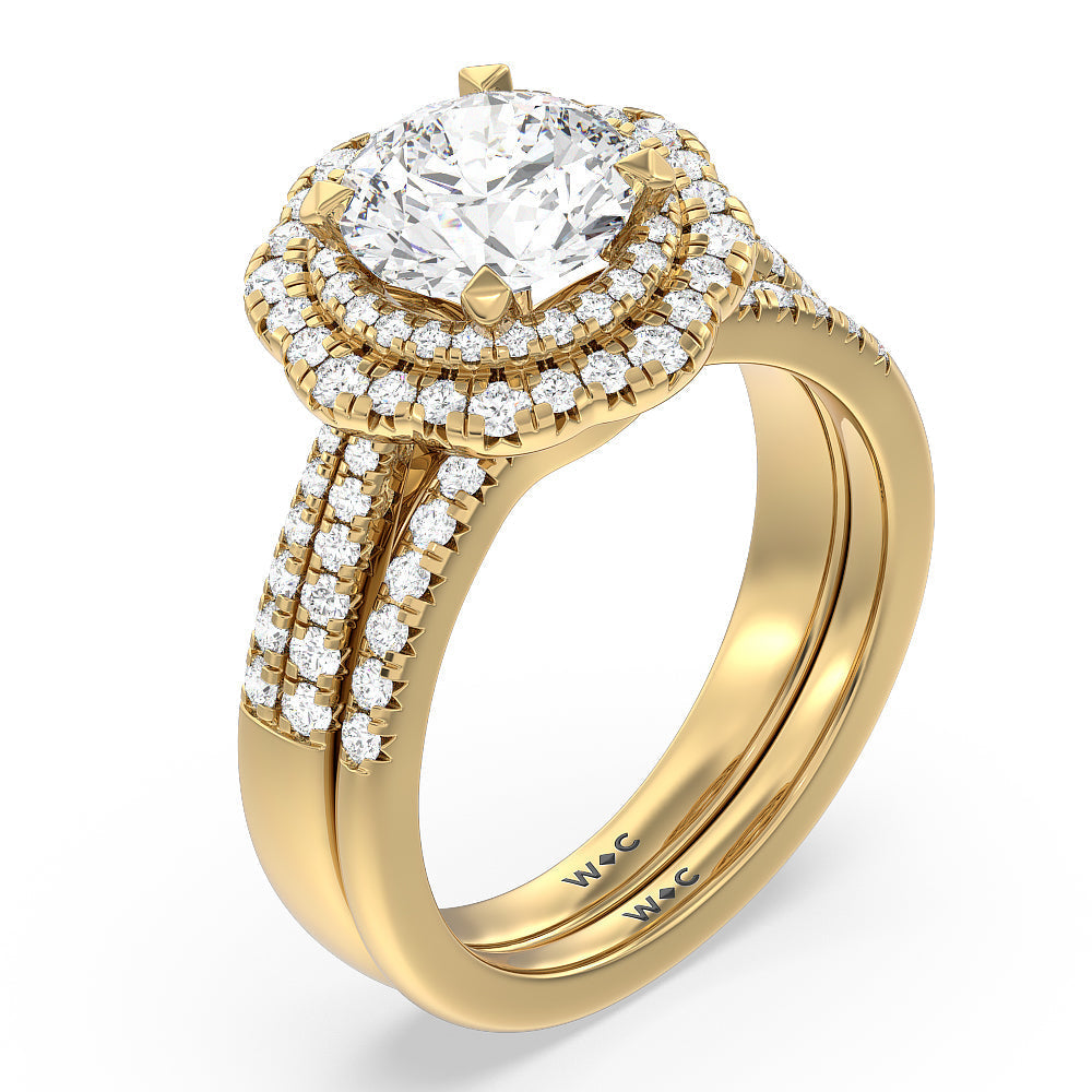 Blossom Crescent Diamond Wedding Band with 18KT Yellow Gold Cut Diamond in 14KT Yellow Gold view 3
