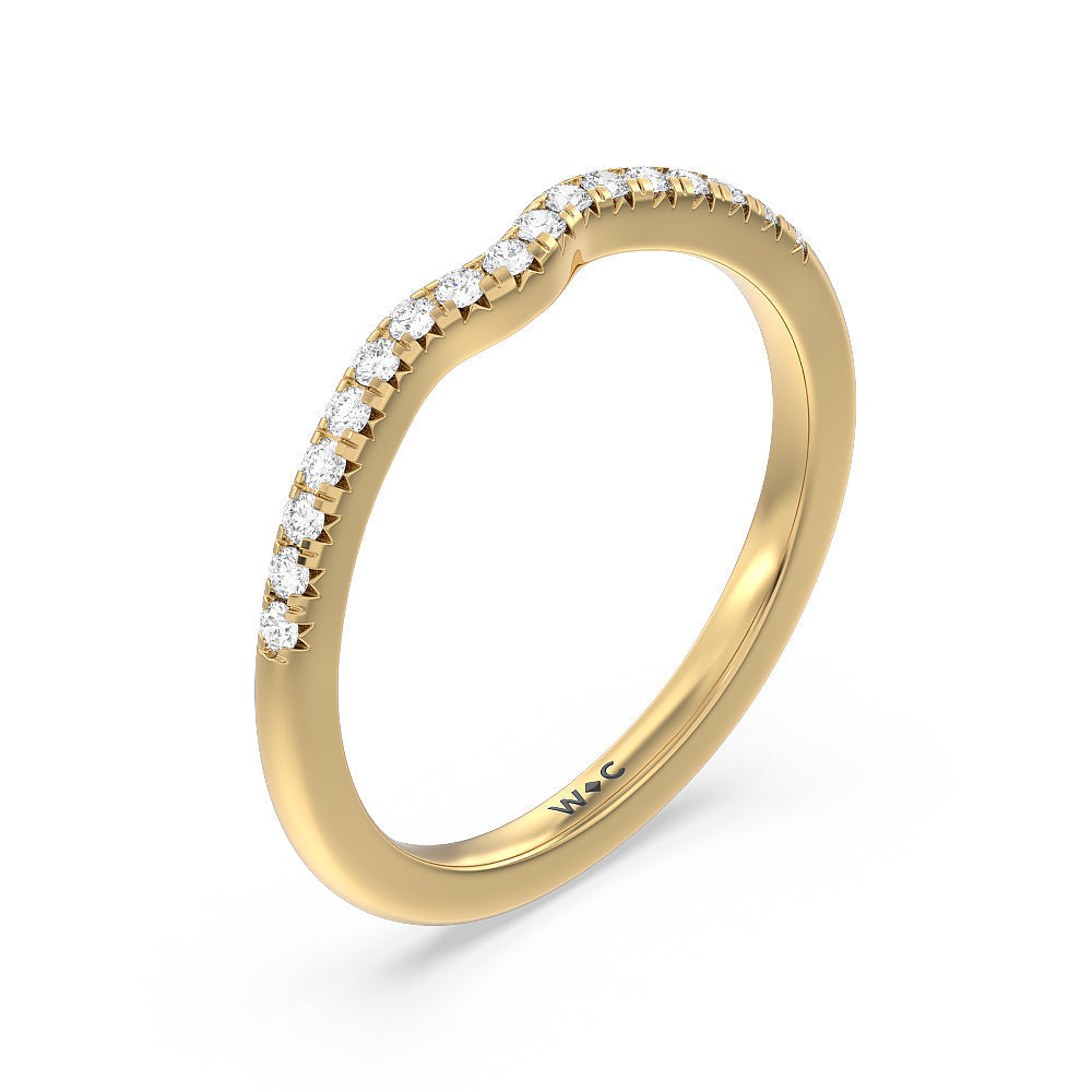 Blossom Crescent Diamond Wedding Band with 18KT Yellow Gold Cut Diamond in 14KT Yellow Gold view 4
