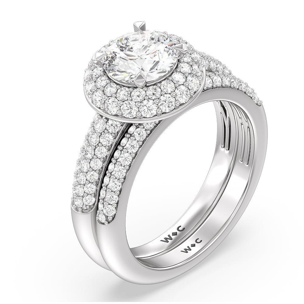 Grande Falling Edge Diamond Wedding Band with Platinum Cut Diamond in 14KT Platinum view 3
