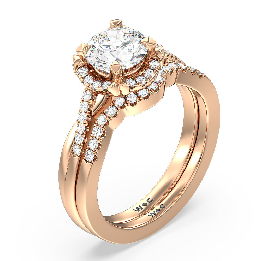 Wave Diamond Wedding Band with 18KT Rose Gold Cut Diamond in 14KT Rose Gold view 3
