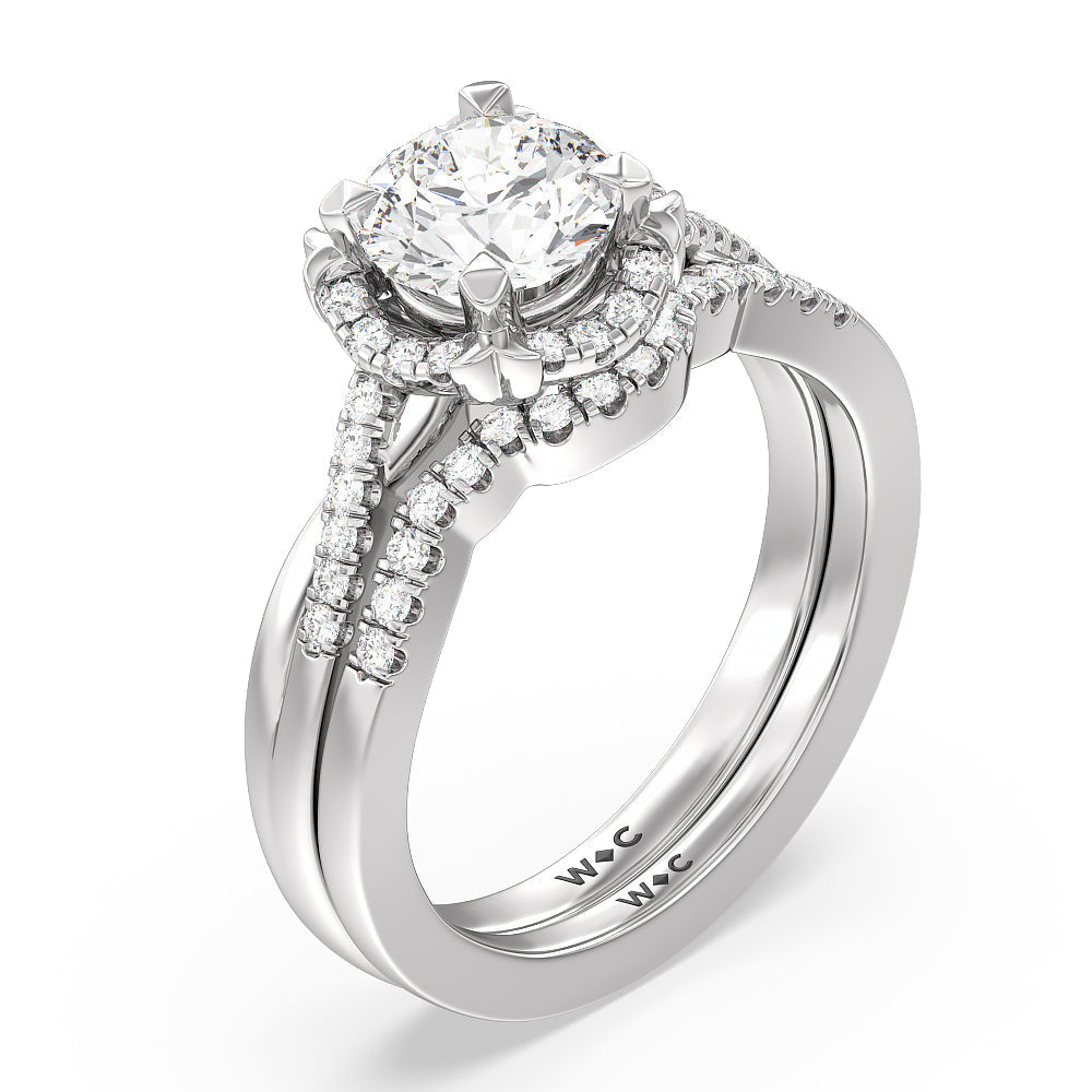 Wave Diamond Wedding Band with Platinum Cut Diamond in 14KT Platinum view 3
