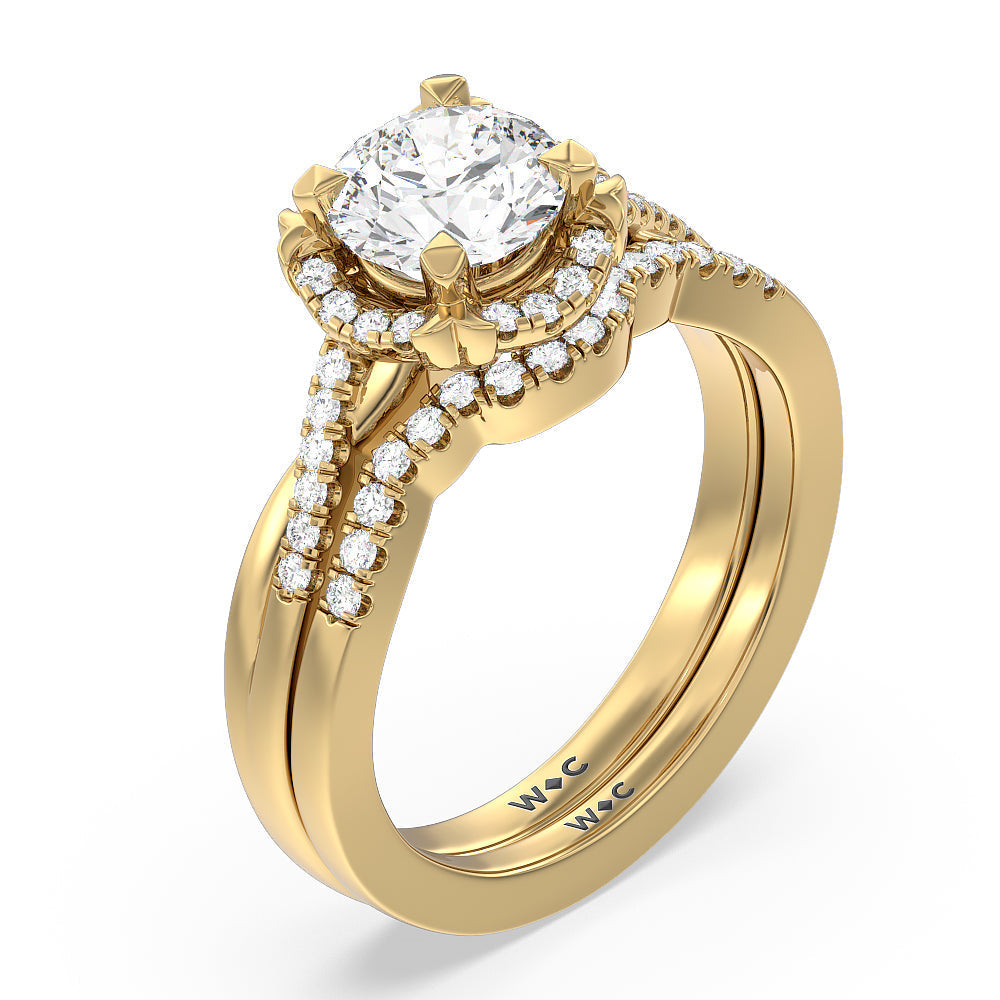 Wave Diamond Wedding Band with 18KT Yellow Gold Cut Diamond in 14KT Yellow Gold view 3
