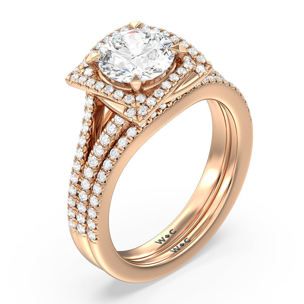 Flutter Diamond Wedding Band with 18KT Rose Gold Cut Diamond in 14KT Rose Gold view 3
