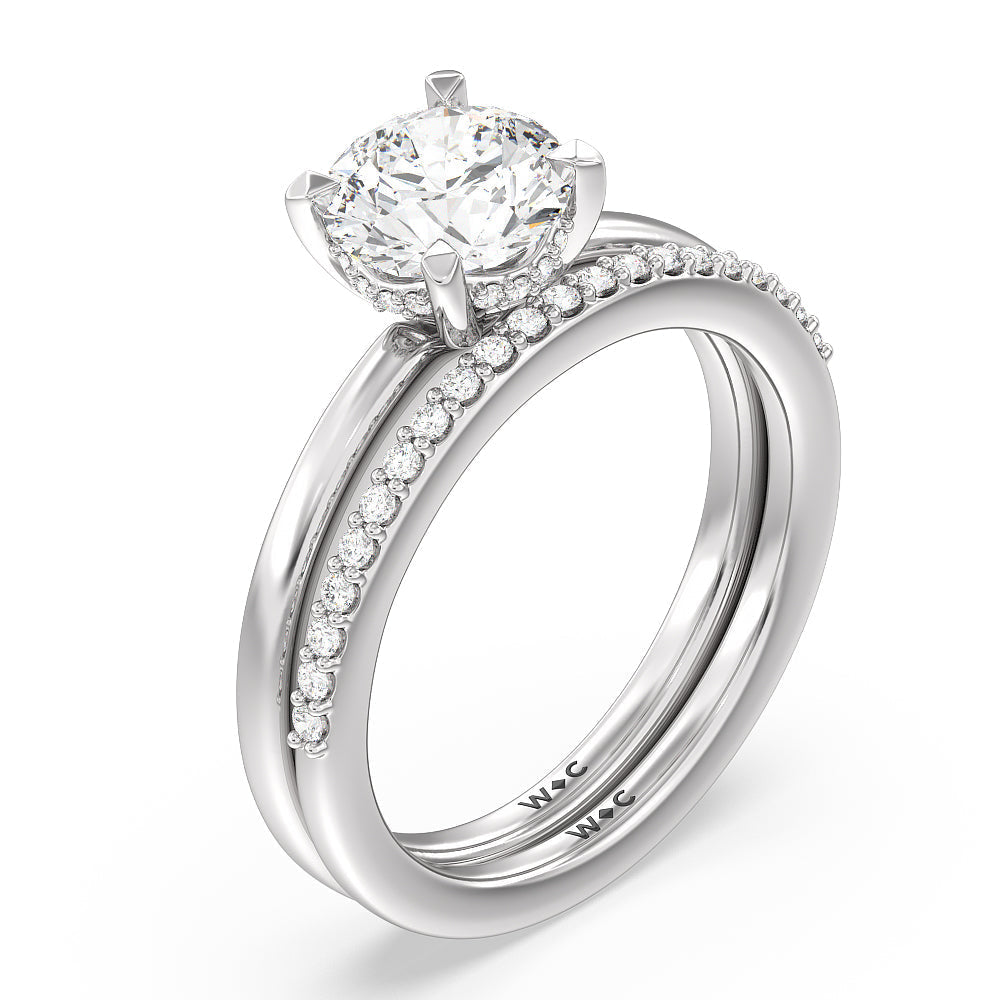 Fine Line Hidden Halo Diamond Wedding Band with Platinum Cut Diamond in 14KT Platinum view 3
