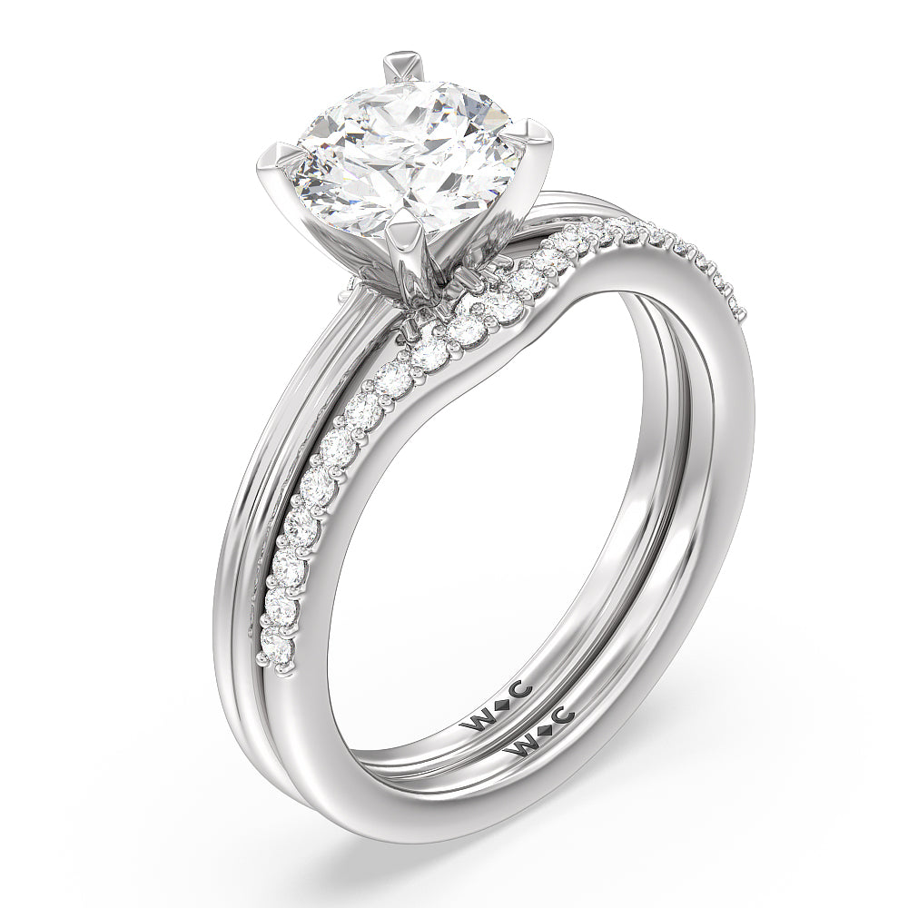 Trio Peekaboo Fine Line Diamond Wedding Band with Platinum Cut Diamond in 14KT Platinum view 3
