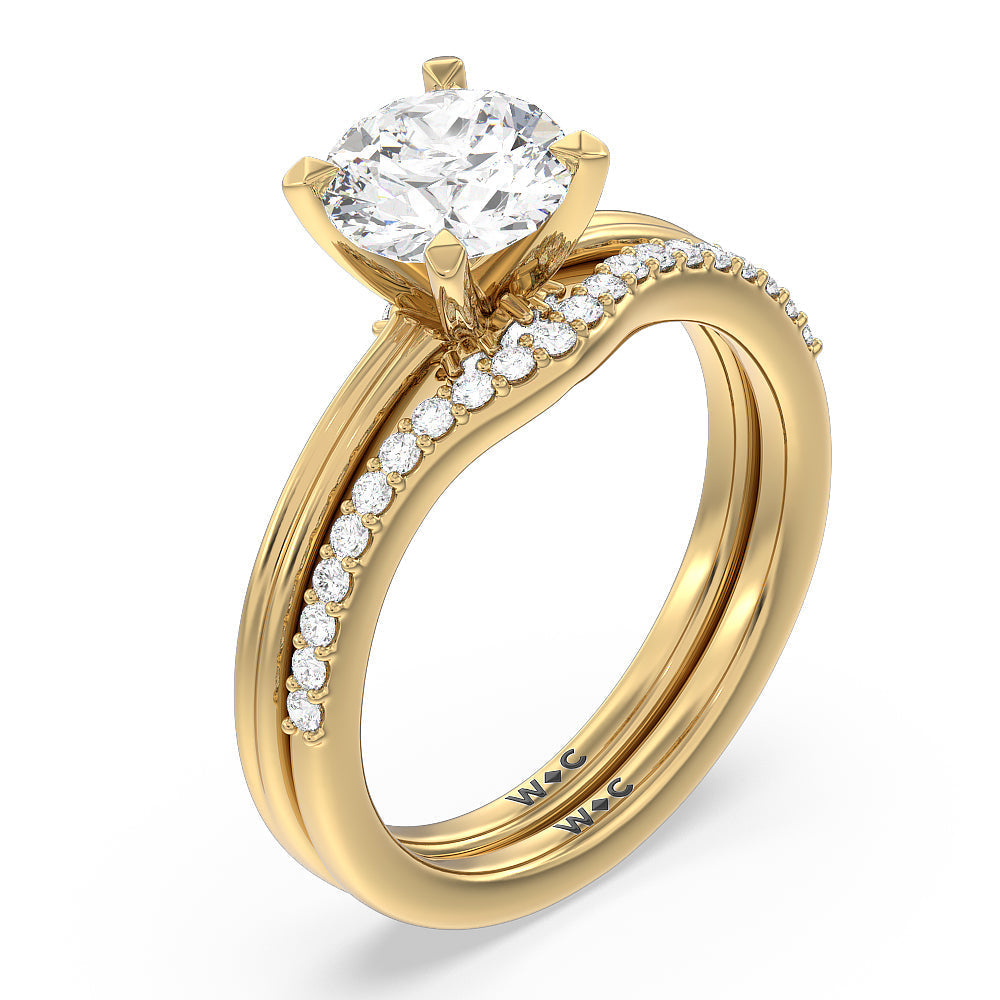 Trio Peekaboo Fine Line Diamond Wedding Band with 18KT Yellow Gold Cut Diamond in 14KT Yellow Gold view 3
