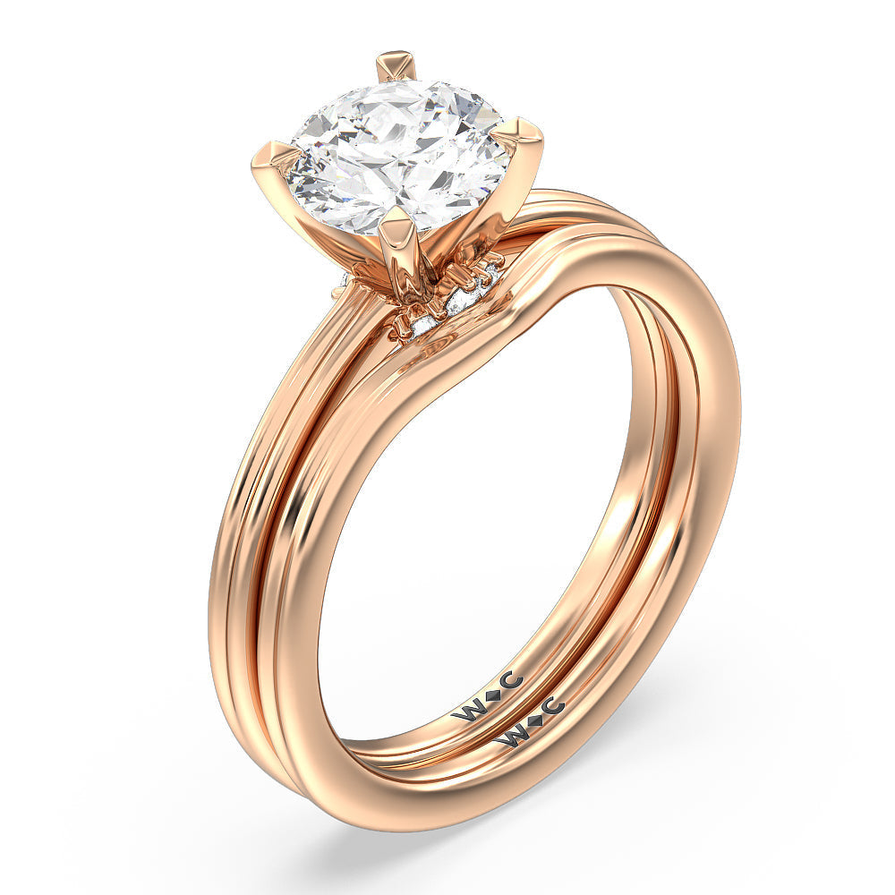 Trio Peekaboo Fine Line Wedding Band with 18KT Rose Gold Cut Diamond in 14KT Rose Gold view 3
