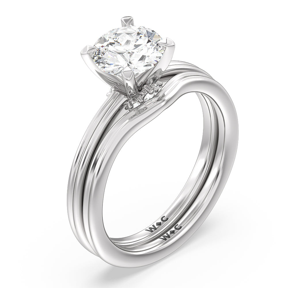 Trio Peekaboo Fine Line Wedding Band with Platinum Cut Diamond in 14KT Platinum view 3

