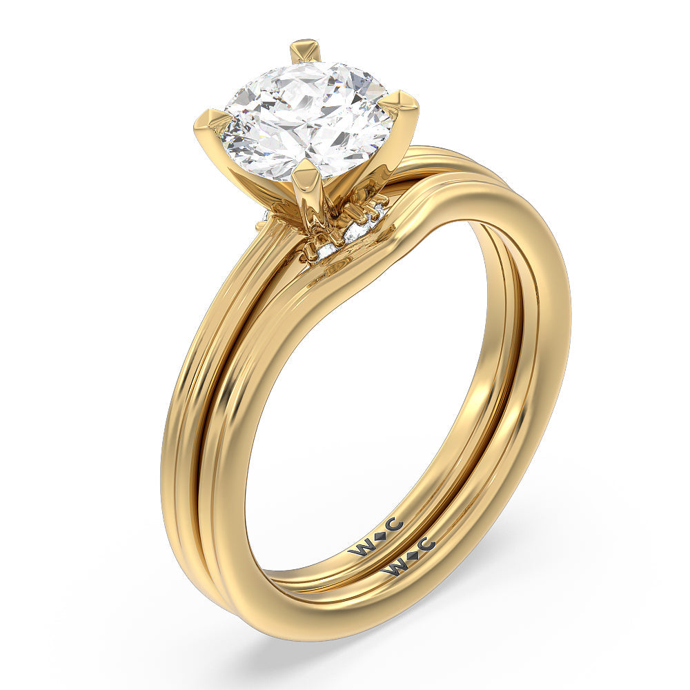 Trio Peekaboo Fine Line Wedding Band with 18KT Yellow Gold Cut Diamond in 14KT Yellow Gold view 3
