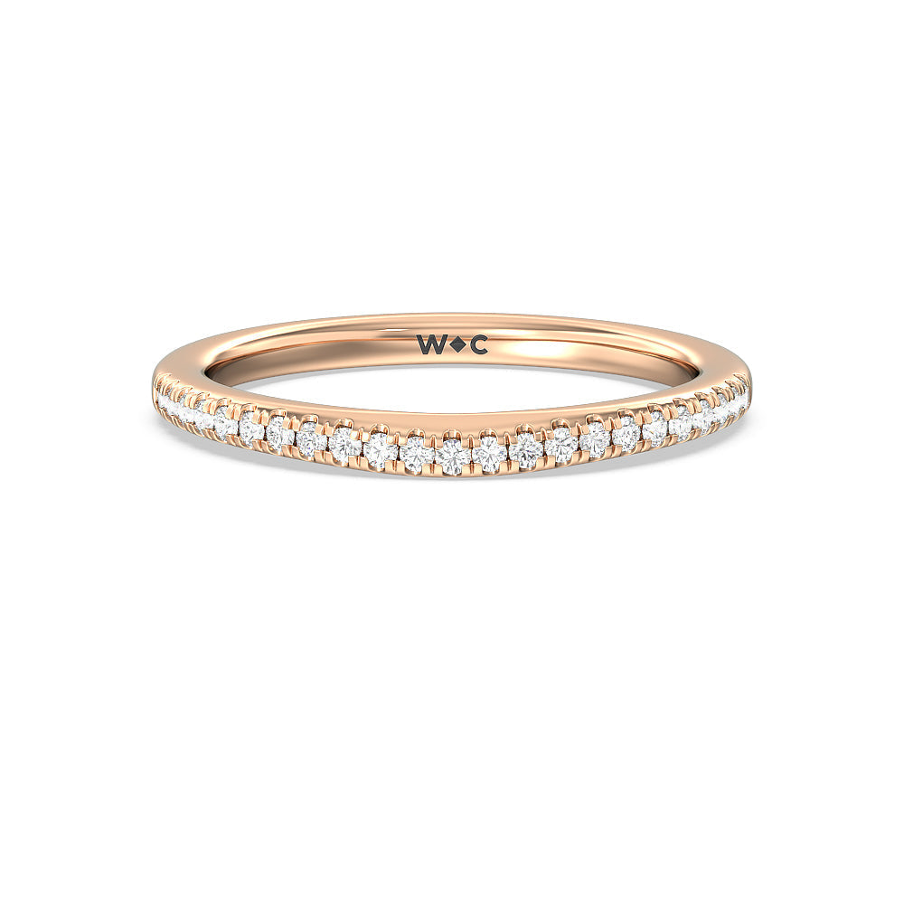 Fine Line Pave Diamond Wedding Band with 18KT Rose Gold Cut Diamond in 14KT Rose Gold view 1
