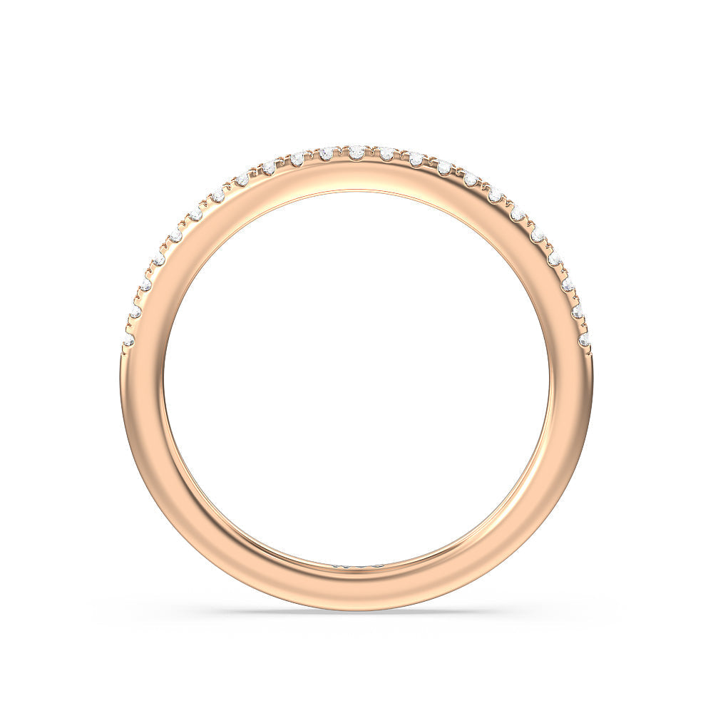 Fine Line Pave Diamond Wedding Band with 18KT Rose Gold Cut Diamond in 14KT Rose Gold view 2
