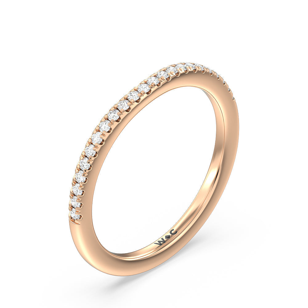Fine Line Pave Diamond Wedding Band with 18KT Rose Gold Cut Diamond in 14KT Rose Gold view 4
