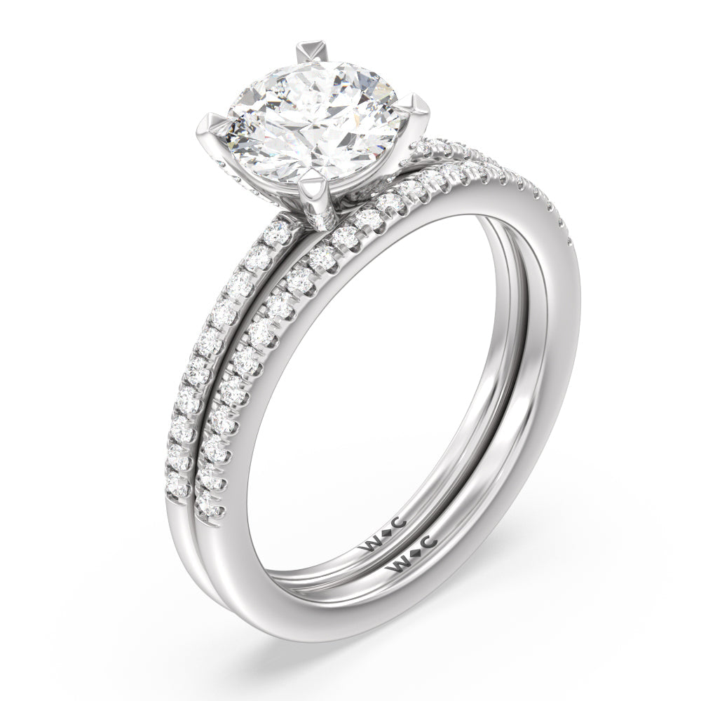 Fine Line Pave Diamond Wedding Band with Platinum Cut Diamond in 14KT Platinum view 3
