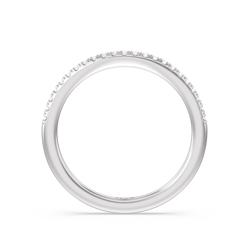 Fine Line Pave Diamond Wedding Band with Platinum Cut Diamond in 14KT Platinum view 2

