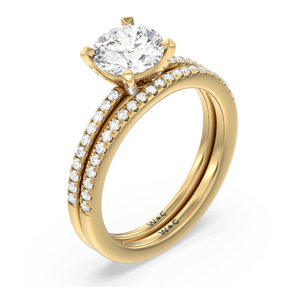 Fine Line Pave Diamond Wedding Band with 18KT Yellow Gold Cut Diamond in 14KT Yellow Gold view 3
