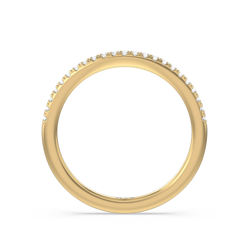 Fine Line Pave Diamond Wedding Band with 18KT Yellow Gold Cut Diamond in 14KT Yellow Gold view 2
