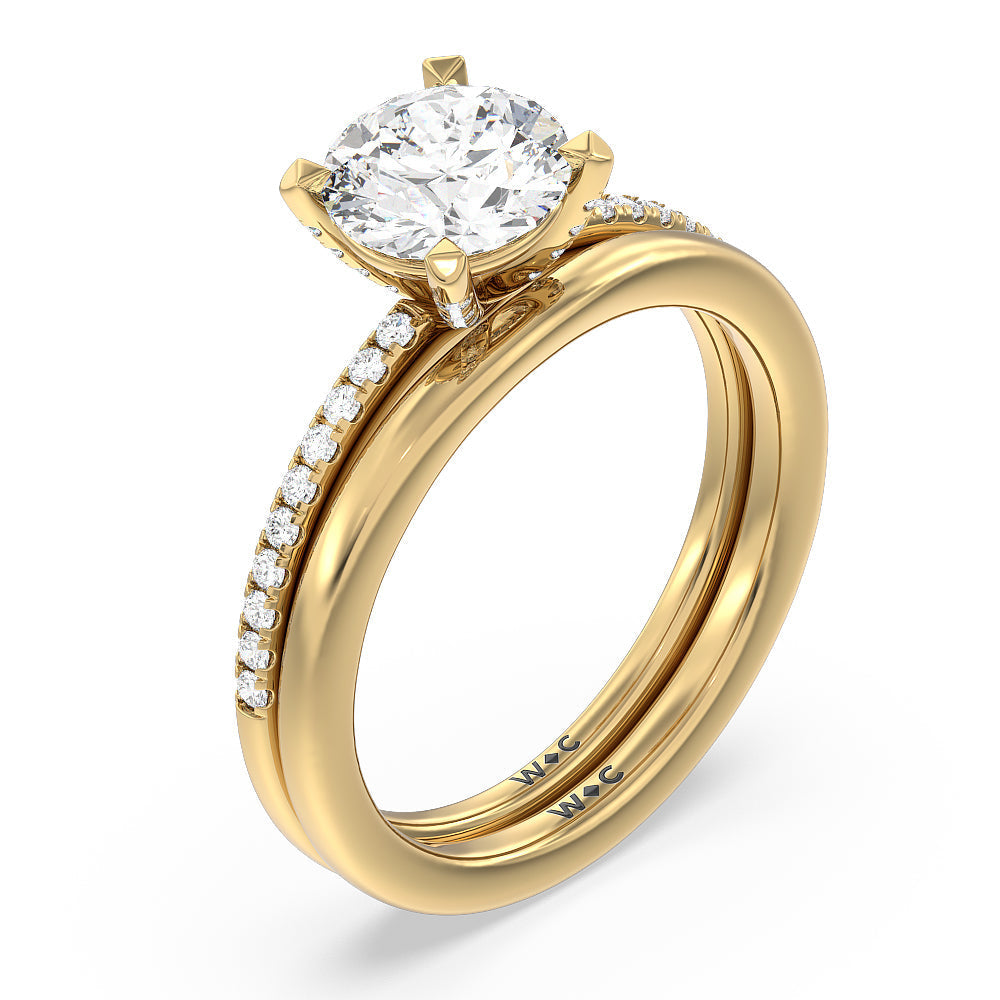 Fine Line Pave Wedding Band with 18KT Yellow Gold Cut Diamond in 14KT Yellow Gold view 3

