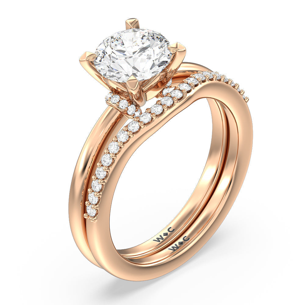 Diamond Collar Fine Line Diamond Wedding Band with 18KT Rose Gold Cut Diamond in 14KT Rose Gold view 3
