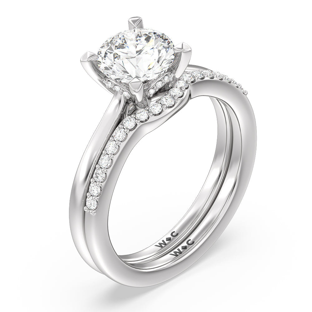 Fine Line Cathedral Diamond Wedding Band with Platinum Cut Diamond in 14KT Platinum view 3
