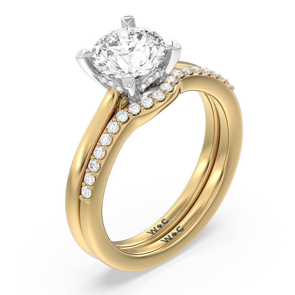 Fine Line Cathedral Diamond Wedding Band with 18KT Yellow Gold Cut Diamond in 14KT Yellow Gold view 3
