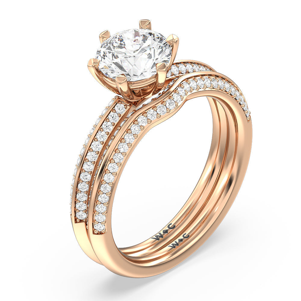 Fine Line Knife Edge Diamond Wedding Band with 18KT Rose Gold Cut Diamond in 14KT Rose Gold view 3
