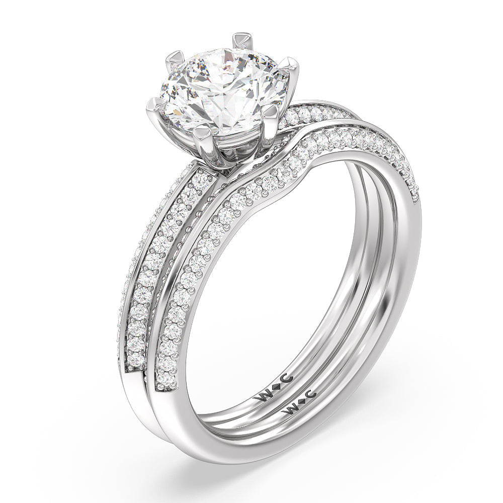 Fine Line Knife Edge Diamond Wedding Band with Platinum Cut Diamond in 14KT Platinum view 3
