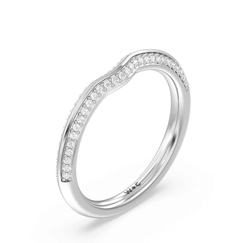 Fine Line Knife Edge Diamond Wedding Band with Platinum Cut Diamond in 14KT Platinum view 4
