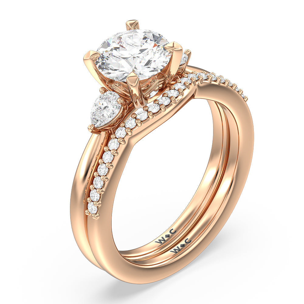 Fine Line Pear Three Stone Diamond Wedding Band with 18KT Rose Gold Cut Diamond in 14KT Rose Gold view 3
