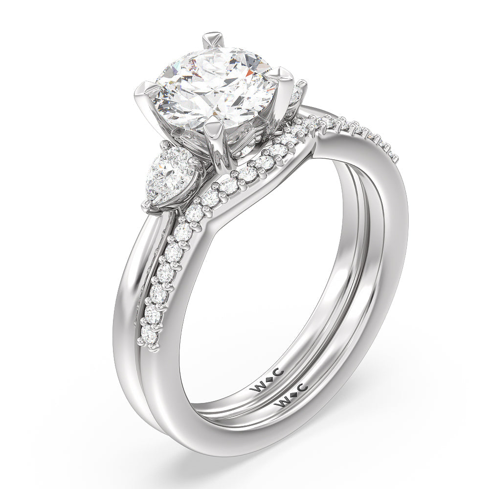 Fine Line Pear Three Stone Diamond Wedding Band with Platinum Cut Diamond in 14KT Platinum view 3
