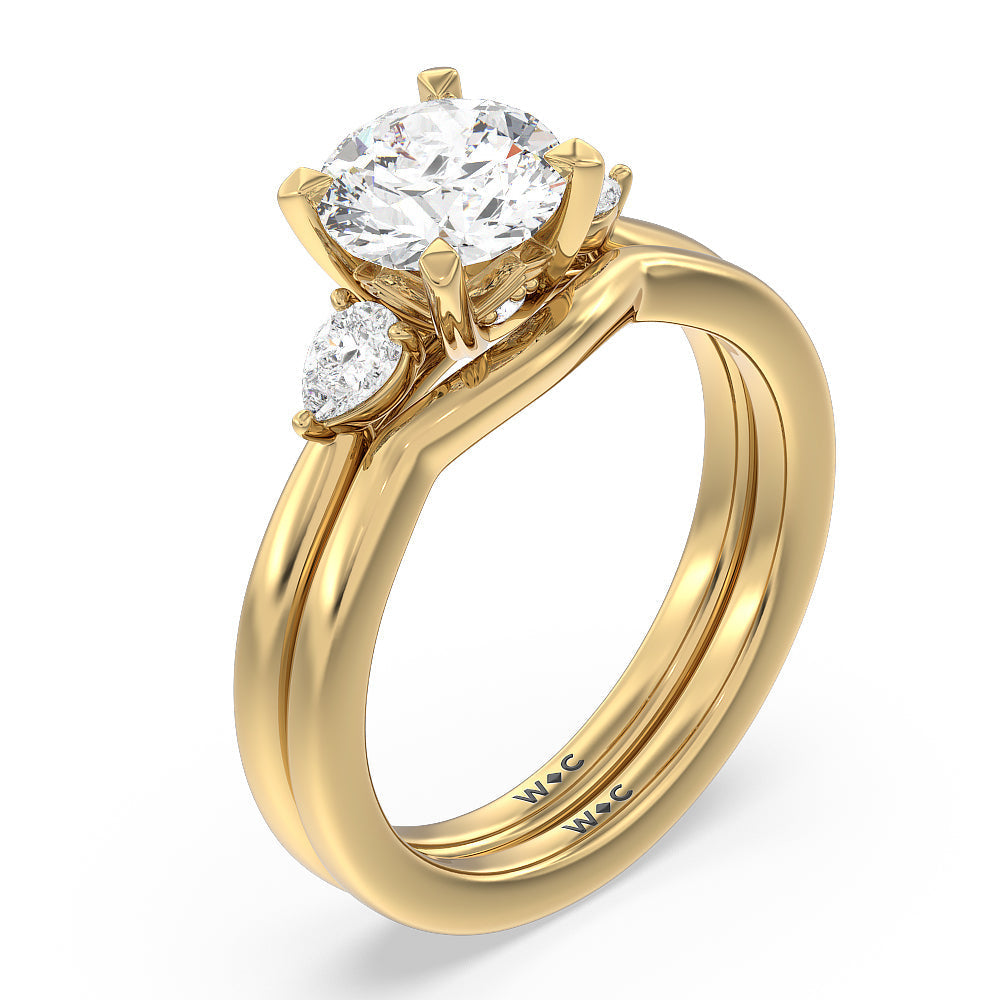 Fine Line Pear Three Stone Wedding Band with 18KT Yellow Gold Cut Diamond in 14KT Yellow Gold view 3
