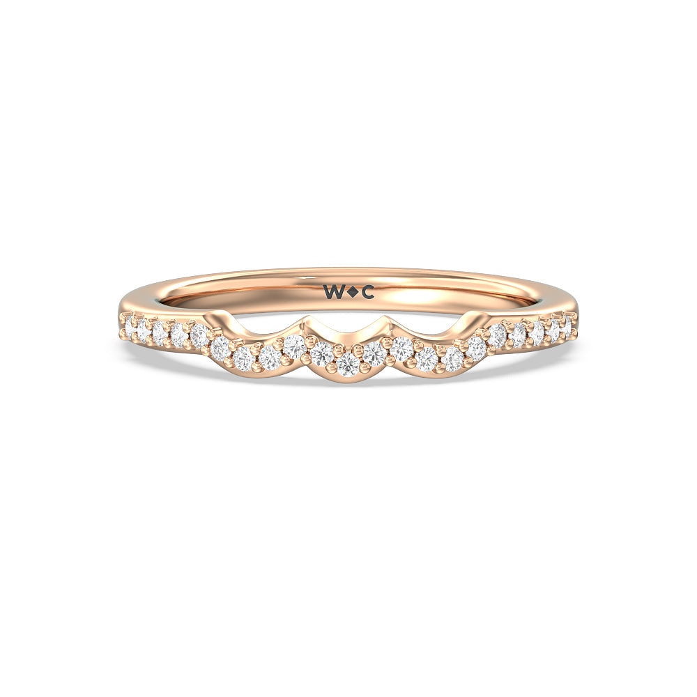 Fine Line Marquise Three Stone Diamond Wedding Band with 18KT Rose Gold Cut Diamond in 14KT Rose Gold view 1

