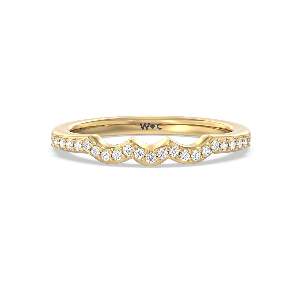 Fine Line Marquise Three Stone Diamond Wedding Band with 18KT Yellow Gold Cut Diamond in 14KT Yellow Gold view 1
