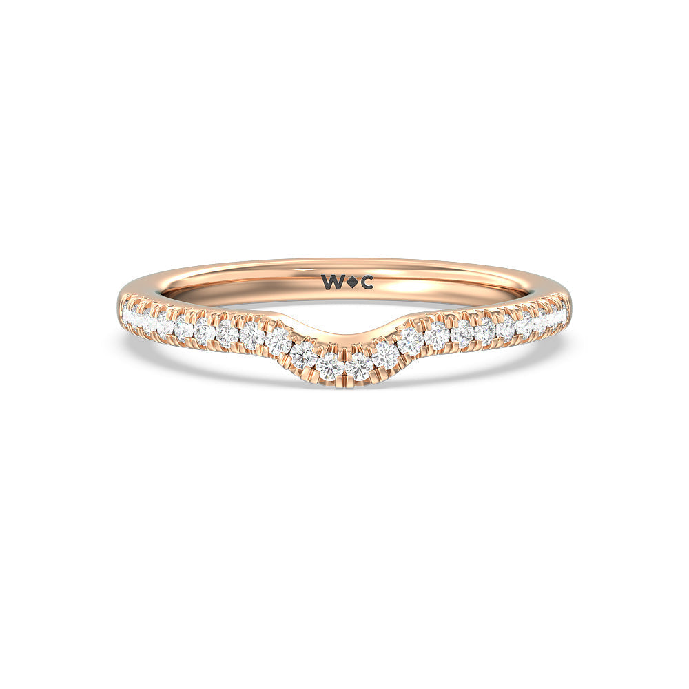 Fine Line Double Claw Diamond Wedding Band with 18KT Rose Gold Cut Diamond in 14KT Rose Gold view 1
