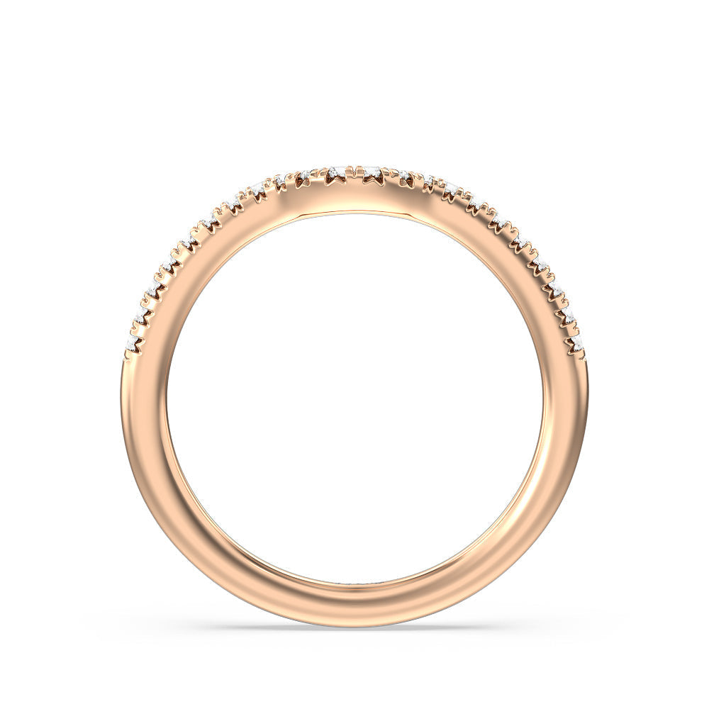 Fine Line Double Claw Diamond Wedding Band with 18KT Rose Gold Cut Diamond in 14KT Rose Gold view 2
