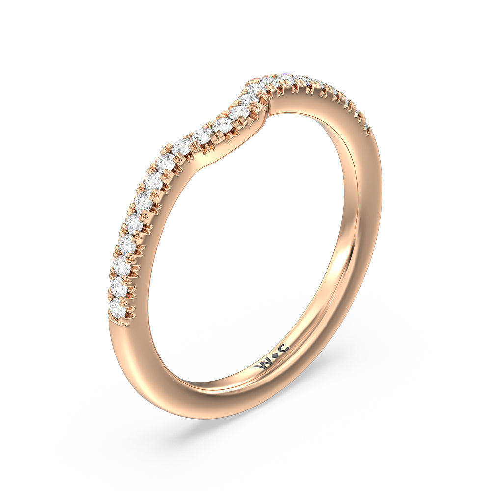 Fine Line Double Claw Diamond Wedding Band with 18KT Rose Gold Cut Diamond in 14KT Rose Gold view 4
