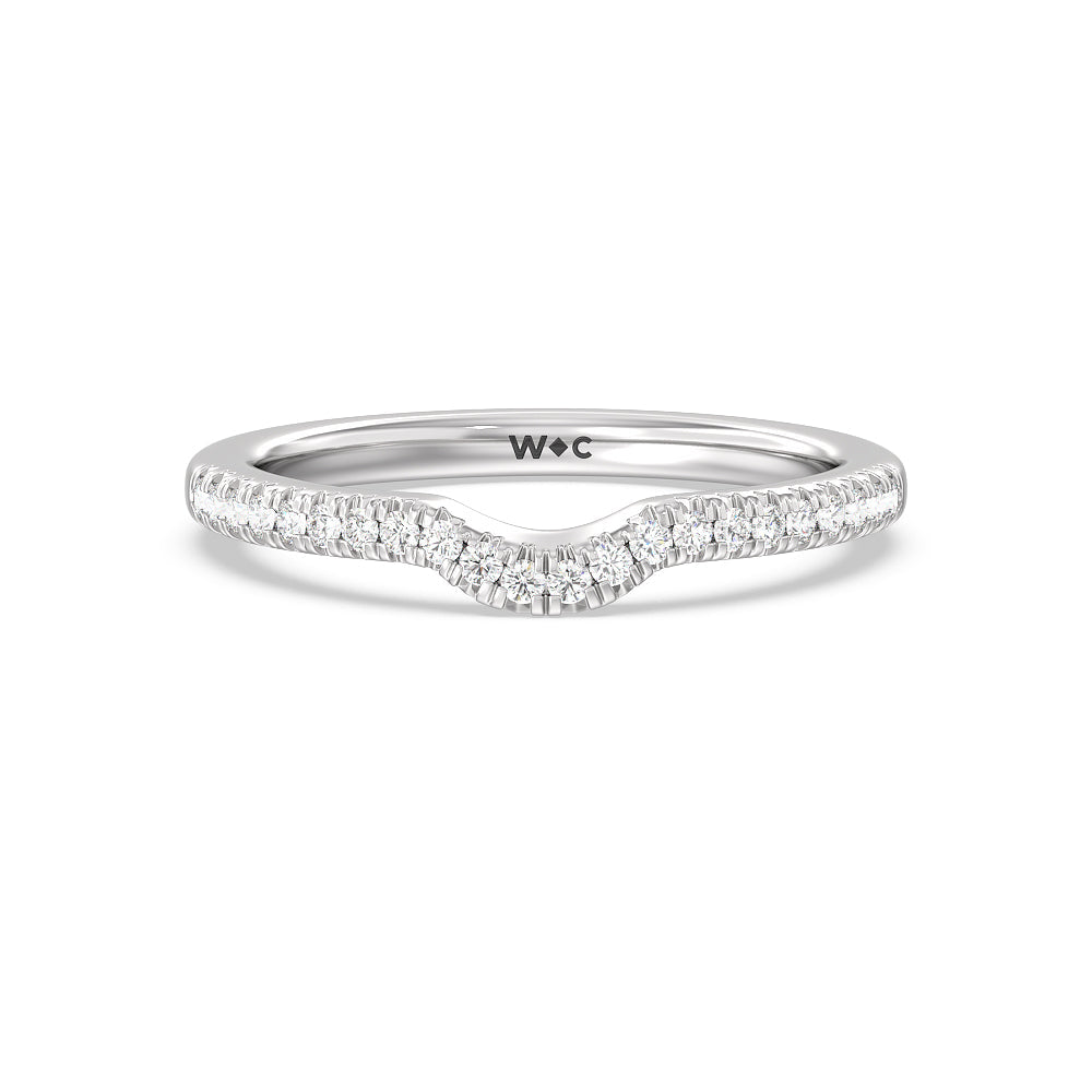 Fine Line Double Claw Diamond Wedding Band with Platinum Cut Diamond in 14KT Platinum view 1
