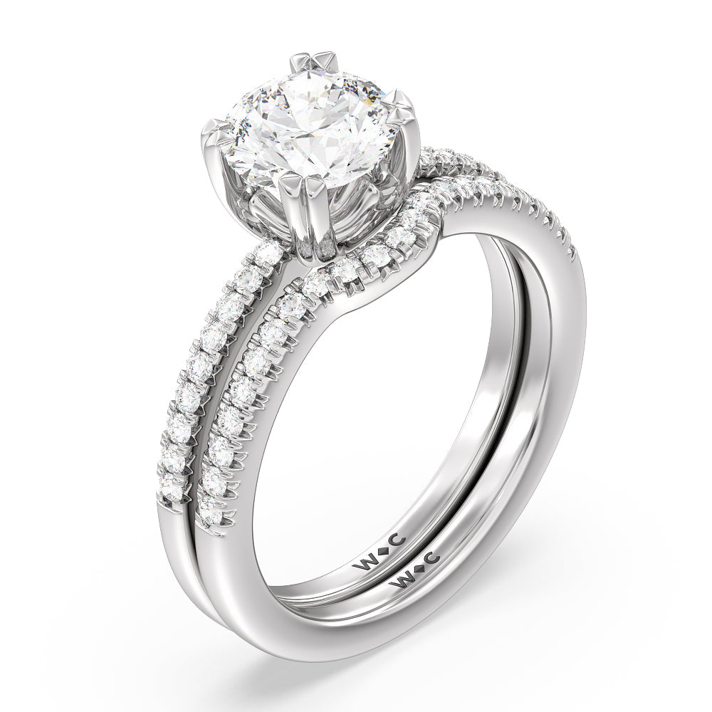 Fine Line Double Claw Diamond Wedding Band with Platinum Cut Diamond in 14KT Platinum view 3
