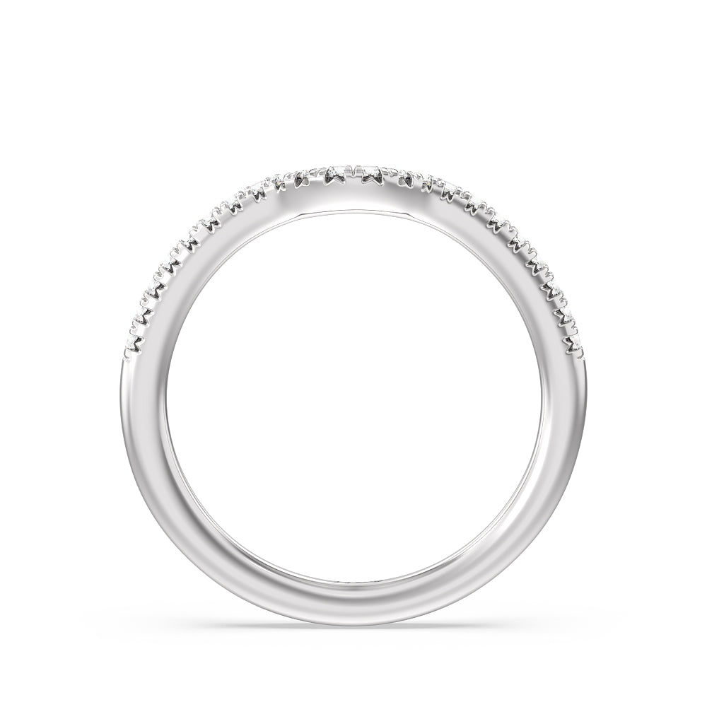 Fine Line Double Claw Diamond Wedding Band with Platinum Cut Diamond in 14KT Platinum view 2
