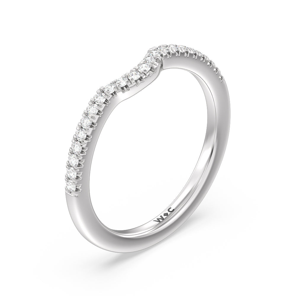 Fine Line Double Claw Diamond Wedding Band with Platinum Cut Diamond in 14KT Platinum view 4
