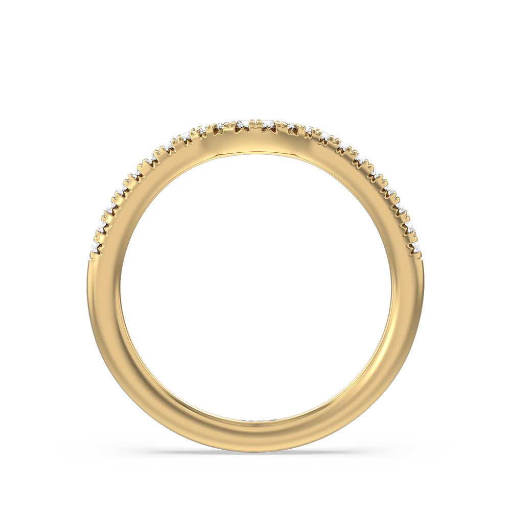 Fine Line Double Claw Diamond Wedding Band with 18KT Yellow Gold Cut Diamond in 14KT Yellow Gold view 2
