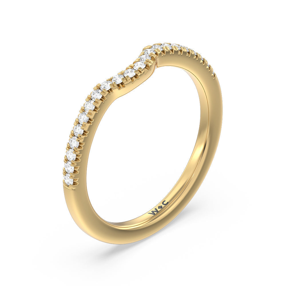 Fine Line Double Claw Diamond Wedding Band with 18KT Yellow Gold Cut Diamond in 14KT Yellow Gold view 4
