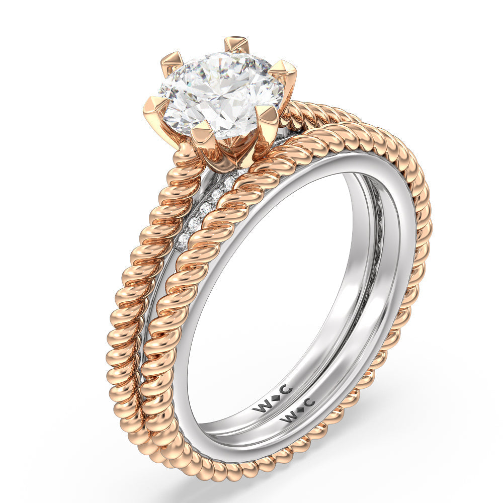 6 Claw Rope Fine Line Wedding Band with 18KT White & Rose Gold Cut Diamond in 14KT White & Rose Gold view 3
