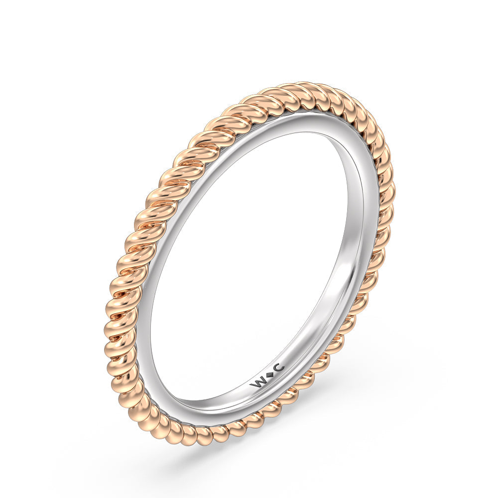 6 Claw Rope Fine Line Wedding Band with 18KT White & Rose Gold Cut Diamond in 14KT White & Rose Gold view 4
